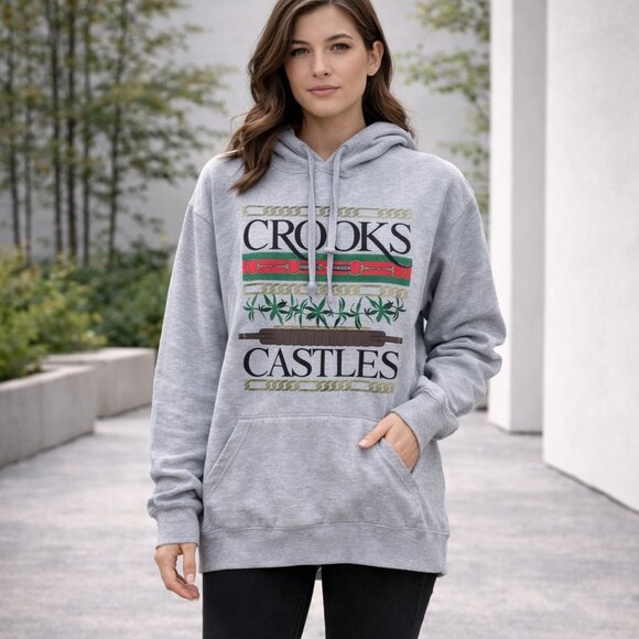 Crooks & Castles Sweaters - Crooks & Castles Hoodie Gray Graphic Pullover Size L Streetwear